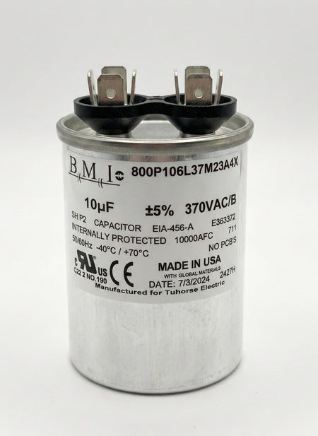 10CapBMI Front View (10MFD 370VAC Motor Run Capacitor, compatible replacement of p# U17-1438 in 1.5HP Franklin Electric Control Box)