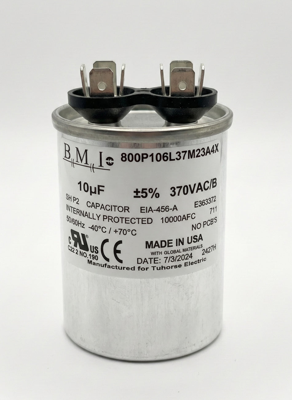 10CapBMI Front View (10MFD 370VAC Motor Run Capacitor, compatible replacement of p# U17-1438 in 1.5HP Franklin Electric Control Box)