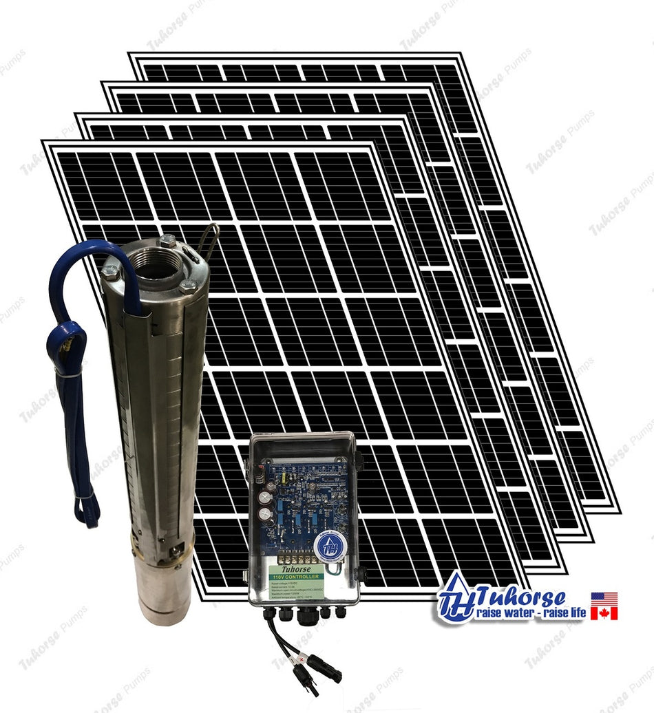 Tuhorse solar pump kit - 1000 Watts deep well pump with 4 x 195W PV panels