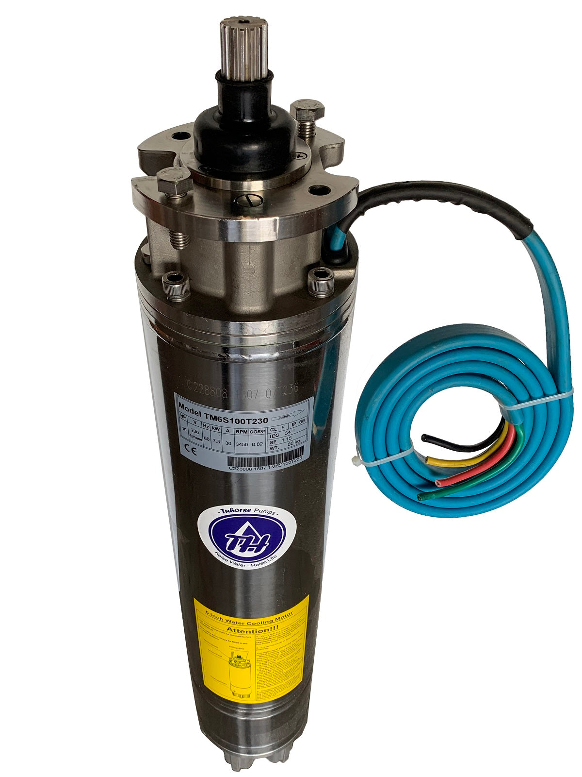 6" stainless steel motor, water filled cooling.