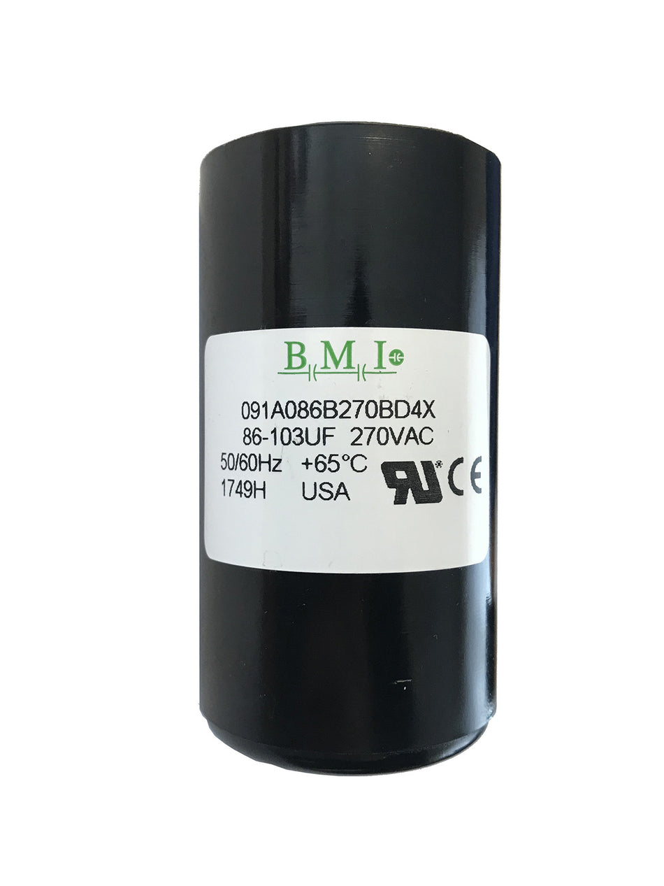 86 MFD capacitor replacement for 1HP Pentair, Berkeley, Sta-Rite capacitor start and capacitor run (CSCR) type control boxes.
(U17-1424)