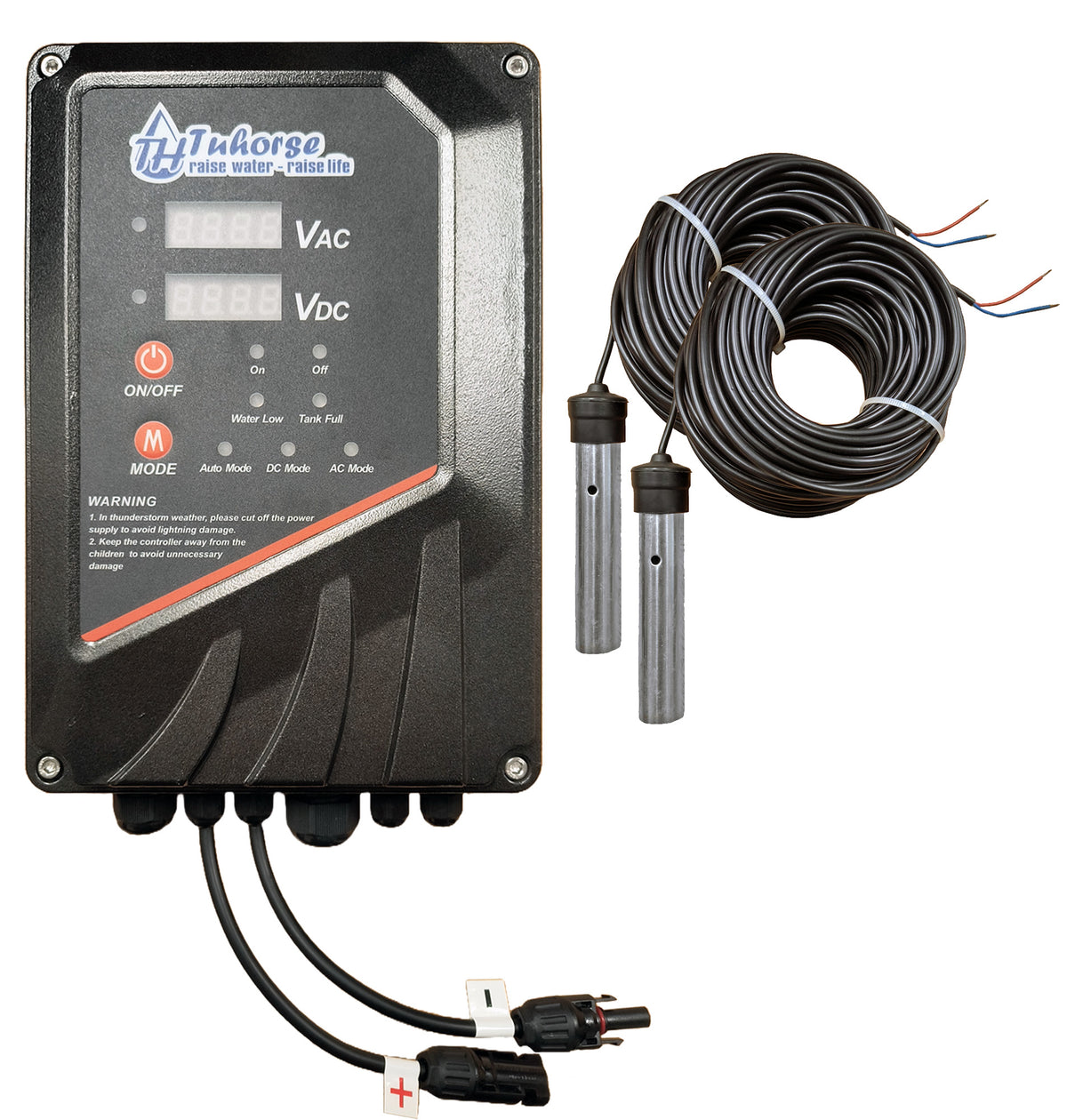 Tuhorse Solar/DC Auto Switch Front View with 2 Water Level Probes