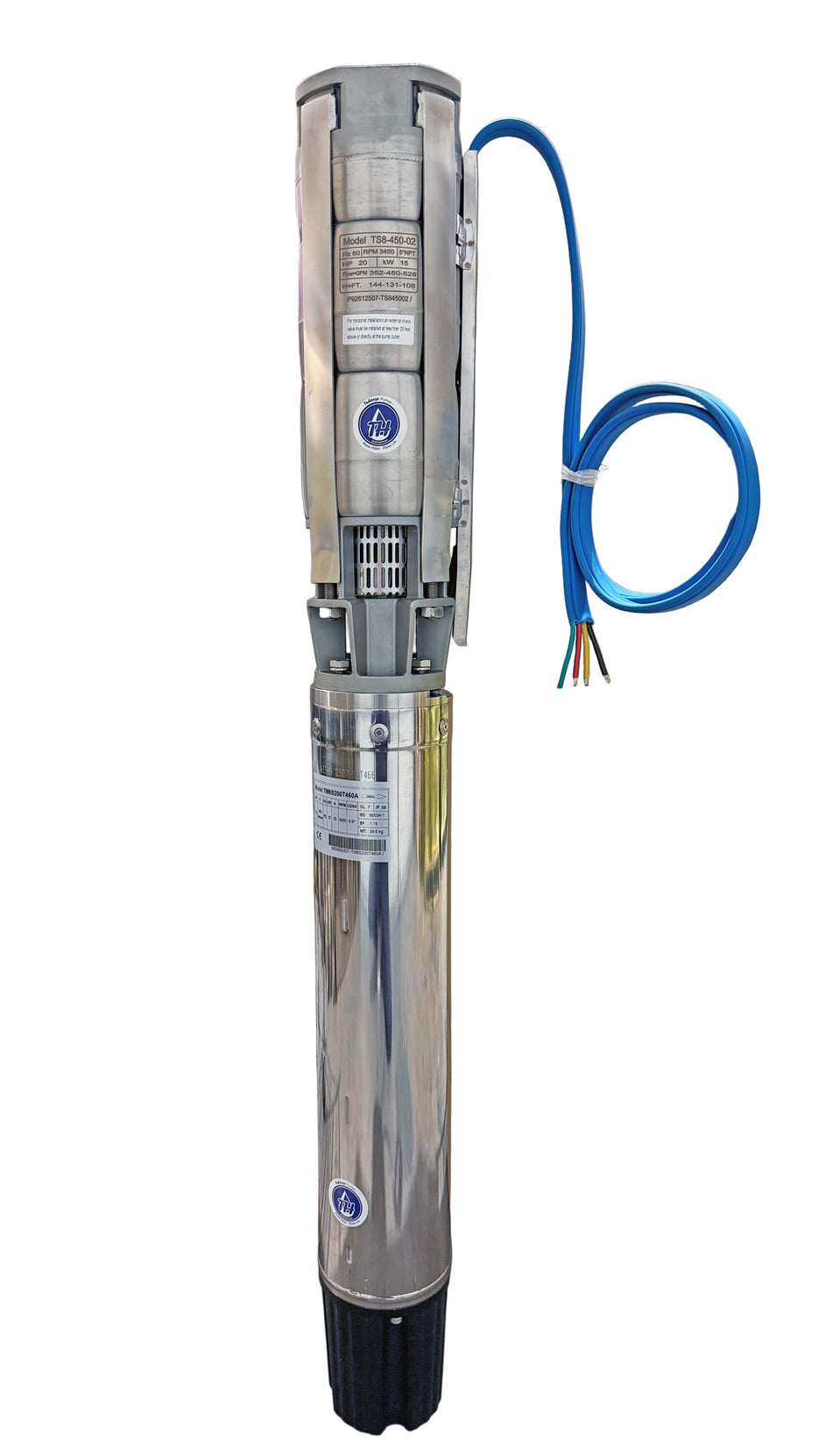 20HP TS8-450-02A 230V 3-Phase, 8" Pump-end and 6" Oil-Filled Motor, Stainless Steel Impellers
