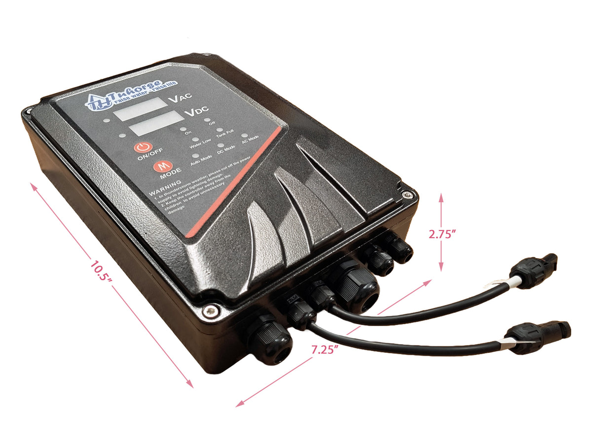 Tuhorse Solar/DC Auto Switch Angled View with Dimensions