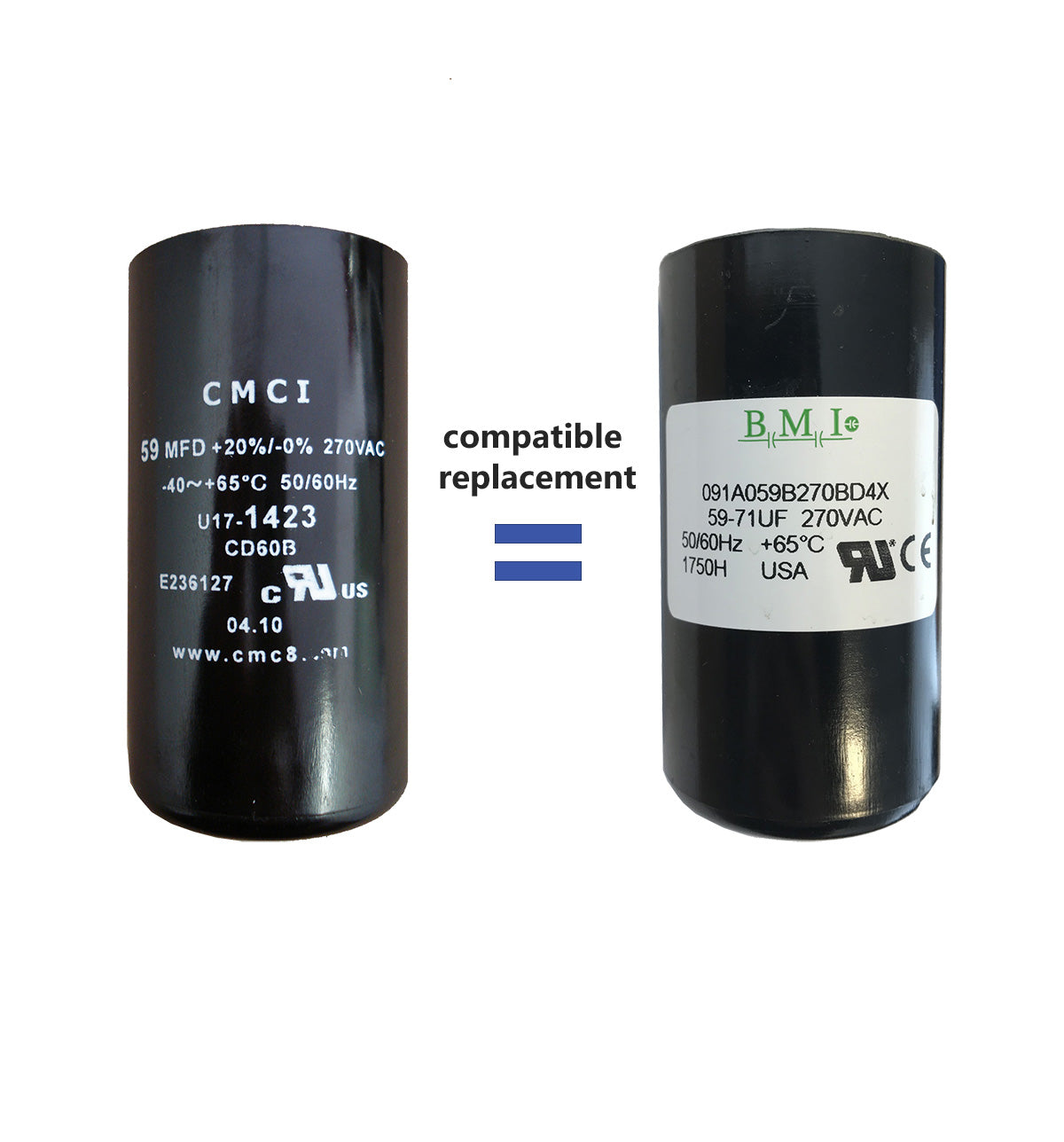 59 uF capacitor, compatible replacement for 3/4HP Pentair, Berkeley, Sta-Rite capacitor start and capacitor run (CSCR) type control boxes.
(U17-1423)