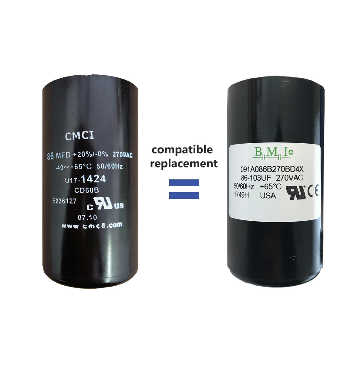 86 uF capacitor, compatible replacement for 1HP Pentair, Berkeley, Sta-Rite capacitor start and capacitor run (CSCR) type control boxes.
(U17-1424)