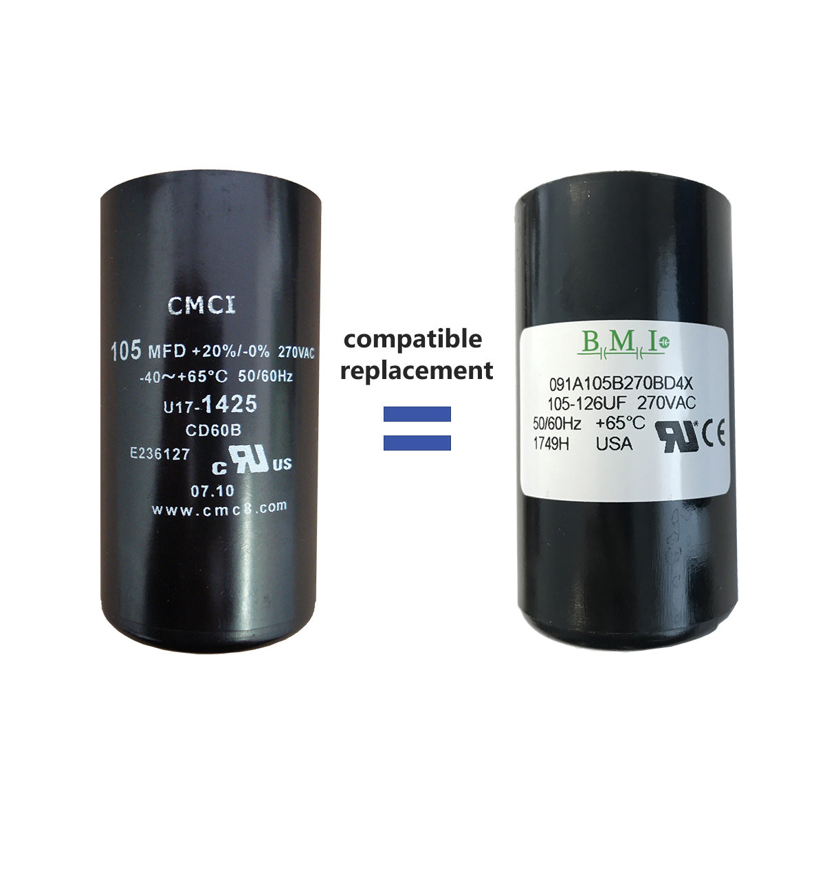 105 uF capacitor, compatible replacement for 1HP Pentair, Berkeley, Sta-Rite capacitor start and induction run (CSIR) type control boxes.
(U17-1425)