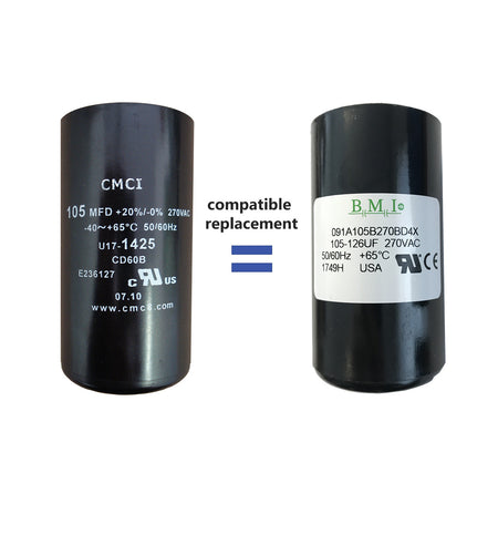 105 uF capacitor, compatible replacement for 1HP Pentair, Berkeley, Sta-Rite capacitor start and induction run (CSIR) type control boxes.
(U17-1425)