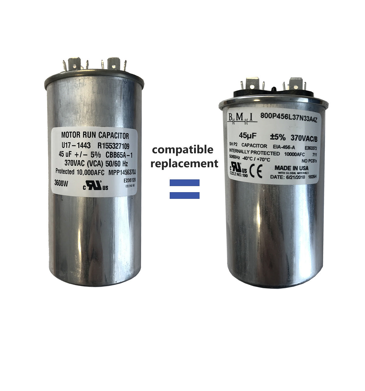 45 mfd motor run capacitor compatible replacement for 3HP Franklin, Pentek, Pentair, Berkeley, Sta-Rite, and Tuhorse control box.